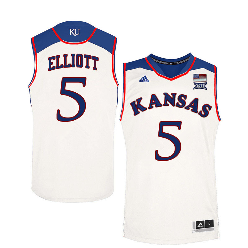 Men #5 Elijah Elliott Kansas Jayhawks College Basketball Jerseys Sale-White